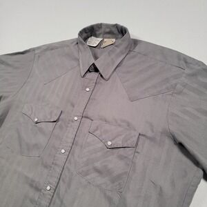 Western Frontier Men Western‎ Shirt L Gray Snap Pearl Short Sleeve USA VTG